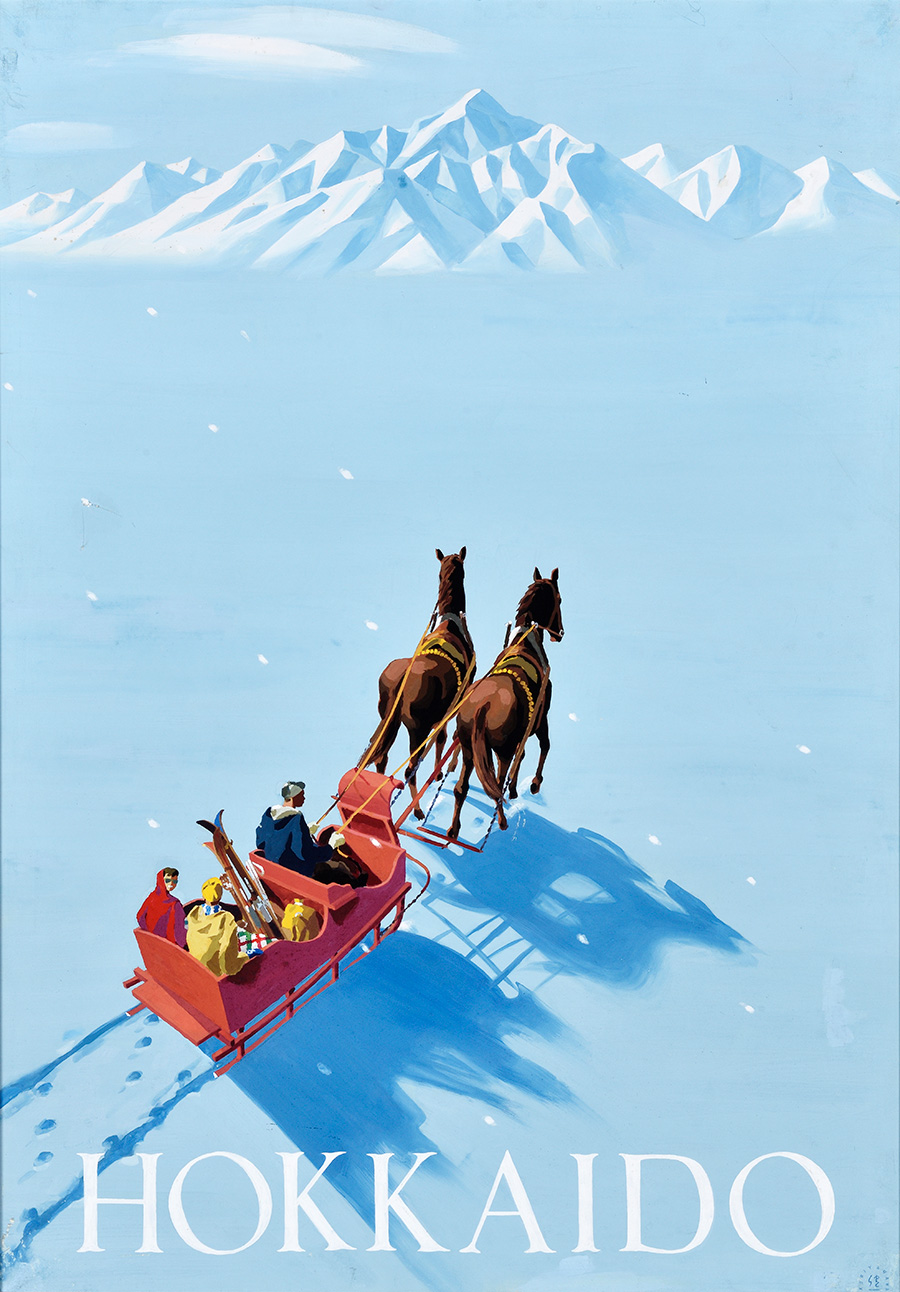 栗谷川健一《紅色馬橇（原畫）》<br>1956年(昭和31年) <br>廣告顏料・紙<br>101.2×71.1cm