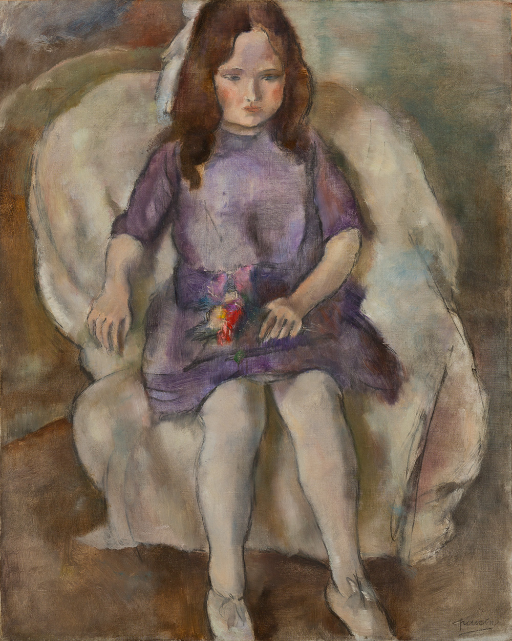 朱爾．帕斯金(Jules Pascin)  《手拿花束的少女》<br>1925年-1926年 油彩・畫布<br>80.0×64.0cm