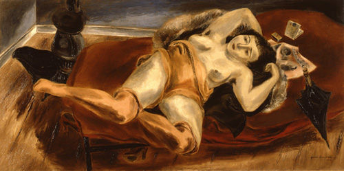 國吉康雄《躺臥的裸女》<br>1929年(昭和4年)  油彩・畫布<br>101.6×203.2cm 