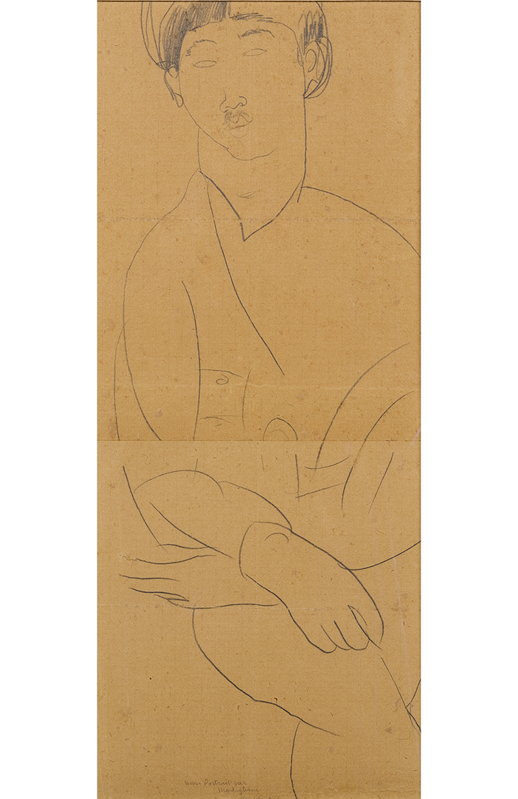 亞美迪歐·莫迪利亞尼 (Amedeo Modigliani)《藤田肖像》<br>1919年  鉛筆・紙<br>48.5×20.0cm 