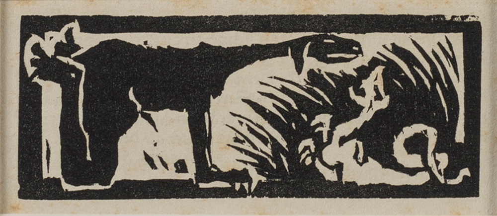 埃米爾・諾爾德(Emil Nolde)《二匹空想動物(黑與白)》<br>1910年 <br>木版・紙<br>5.0×11.4